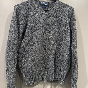 Polo by Ralph Lauren Lg  V Neck Pullover 100% Cotton Sweater, Charcoal Gray